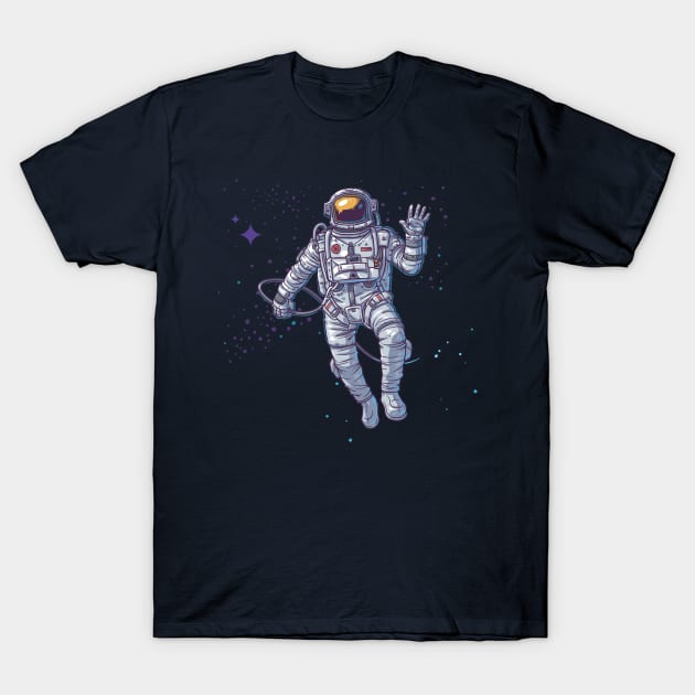 Waving Astronaut in Outerspace T-Shirt by madebyTHOR